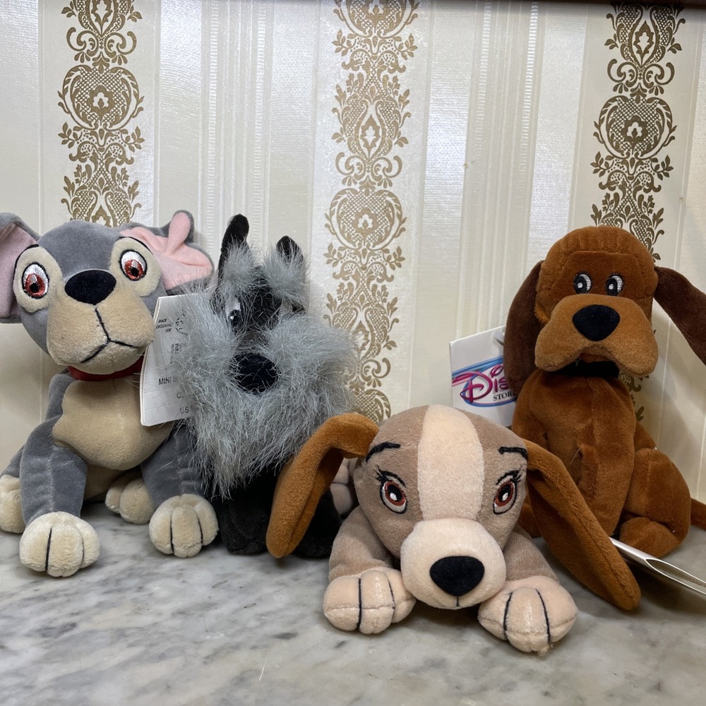 NWT Disney Bean Bag Plush **All 4** Lady and the Tramp | TRUSTY JOCK LADY TRAMP